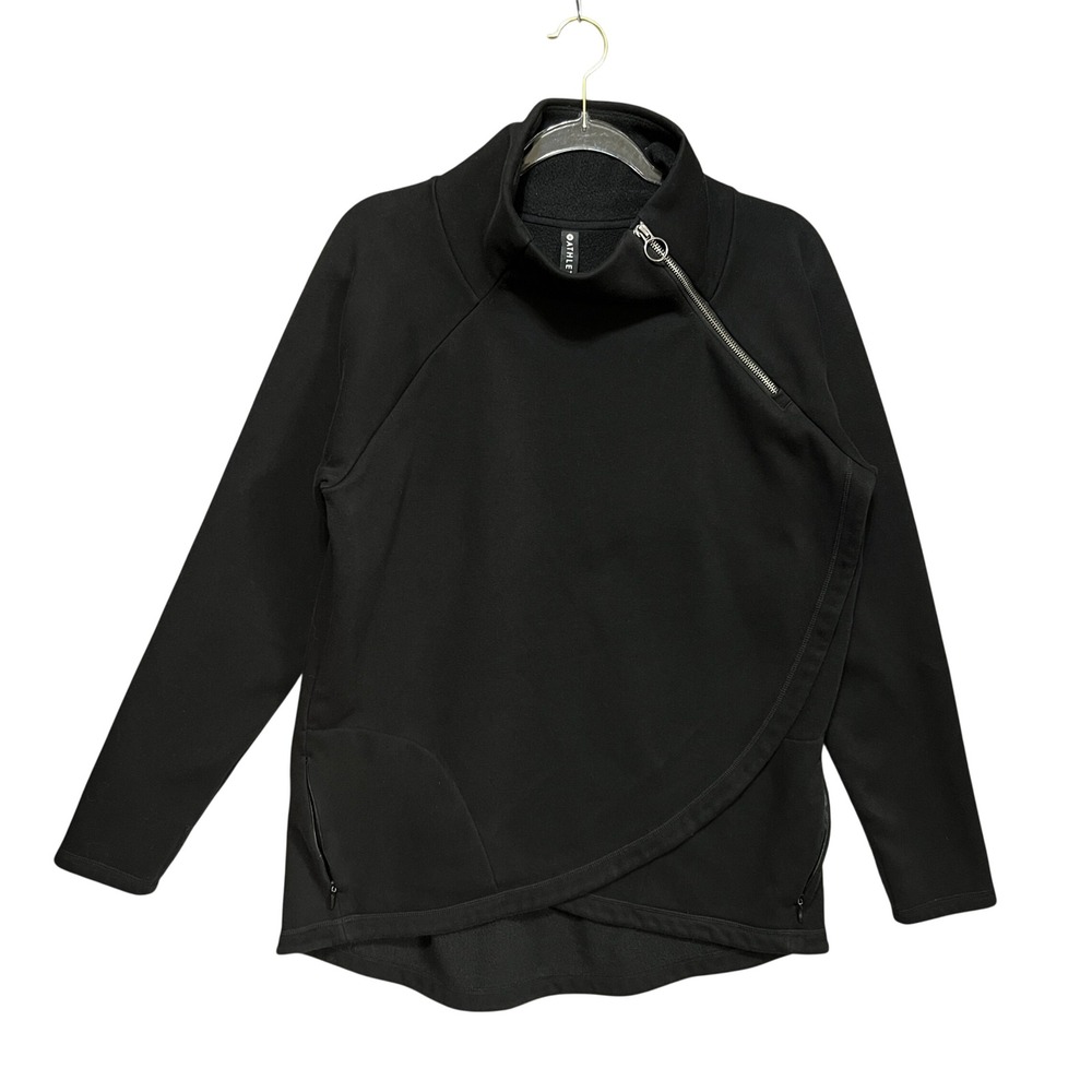 Athleta Cozy Karma Asym Pullover Fleece Sweatshirt Black Size Large Tall Casual